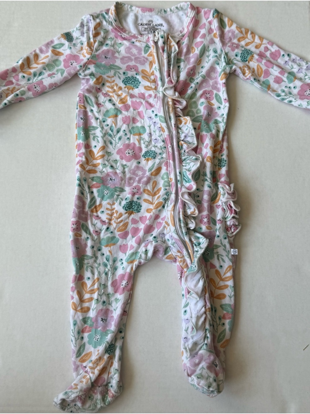 Caden Lane Bamboo Ruffle Zip Sleeper Floral Print 0–3 Months
